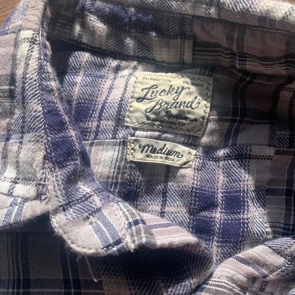 Lucky Brand Flannel Check Plaid Pearl Snap Western Casual Shirt Men Medium - Picture 3 of 9